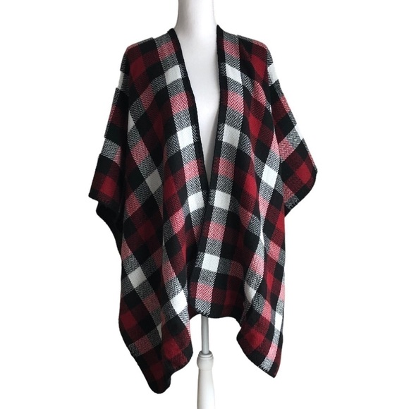 Woolrich Reversible Blanket Wrap Buffalo Check Red White Black Shawl Poncho - Picture 2 of 11